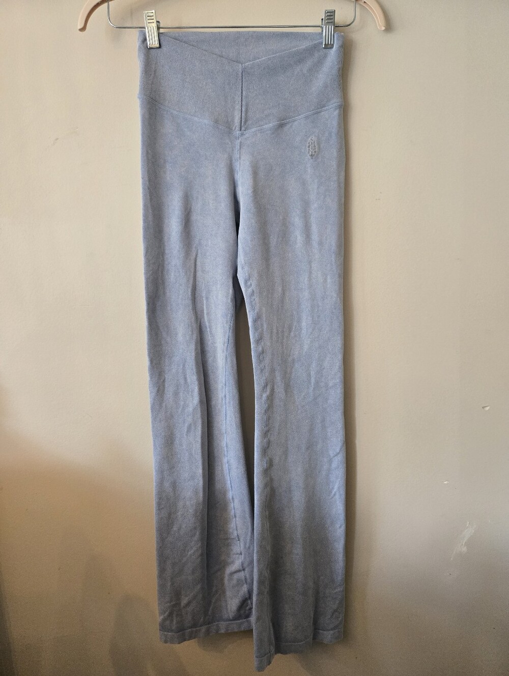 FP Movement Free People High-Waisted Ribbed V-Waist Flare Leggings Light Blue